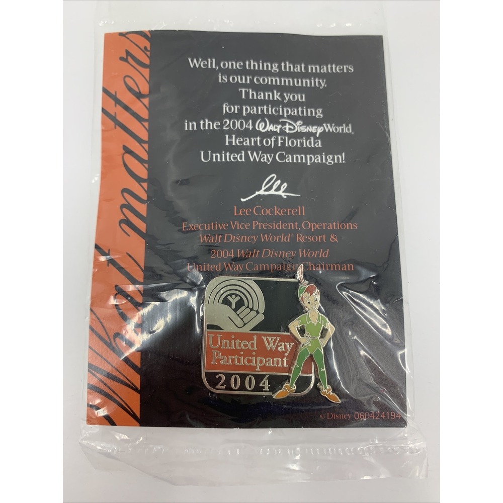 LE Disney Pin #32345 WDW United Way 2004 Participant Peter Pan New Sealed